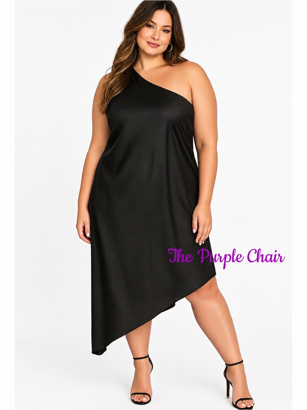 ELOQUII NWT Black One Shoulder Bias Cut Satin One Shoulder Dress 20